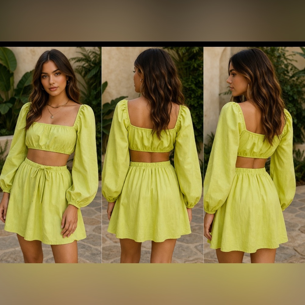Charlie Holiday Bright Lime Green Square-Neck Crop Top